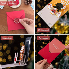 Pop Up Xmas Cards 6Pk Envelopes Stickers