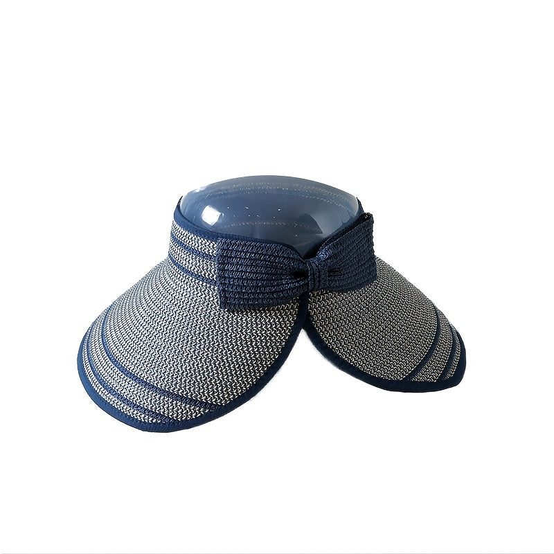 Stripe Summer Visors Solid Foldable Straw Hat Outdoor Travel Beach Cap