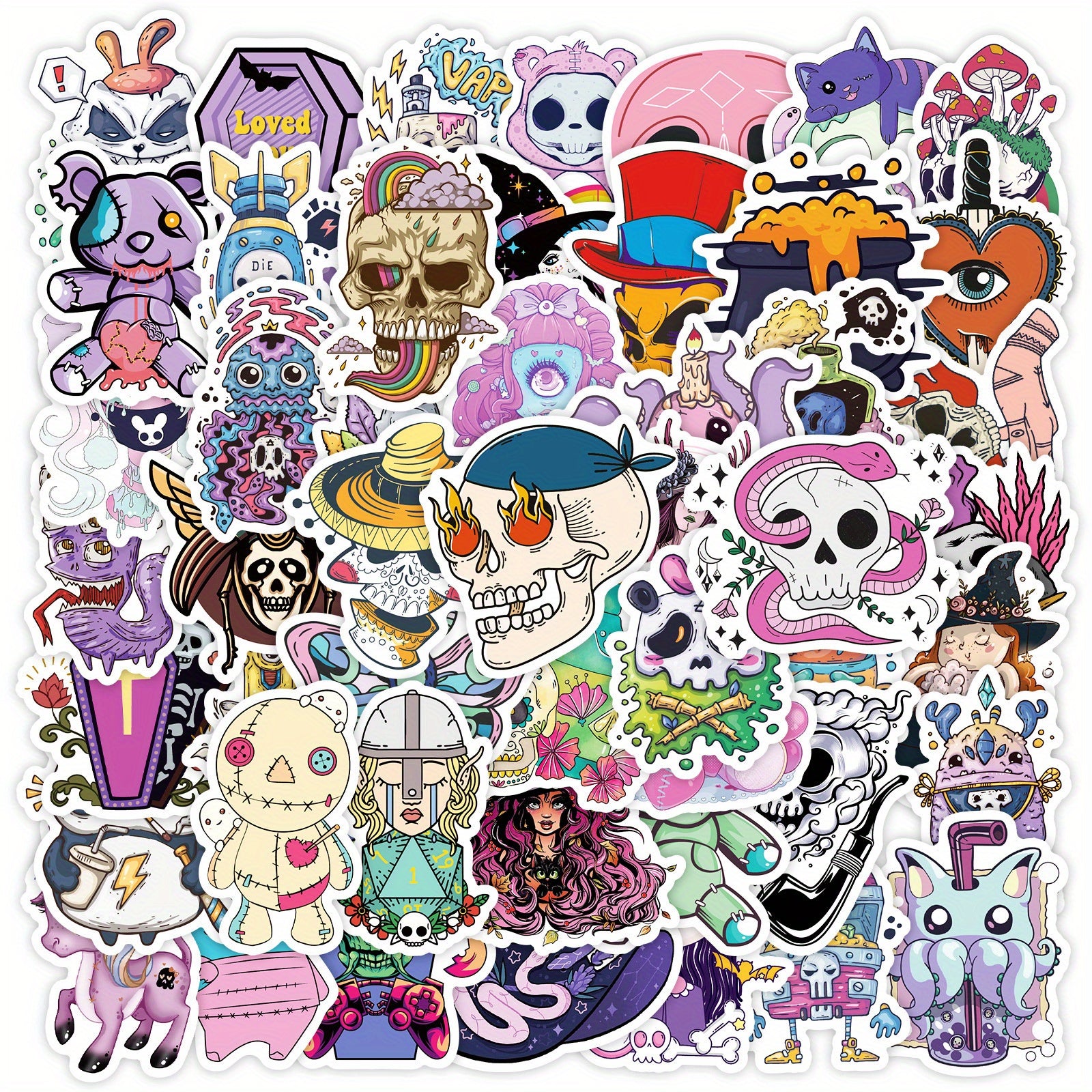 50pcs Gothic Skull Vinyl Stickers for Water Bottles Laptops, Waterproof Decals