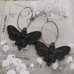 Vintage Goth Moth Skull Dangle Earrings Retro Style
