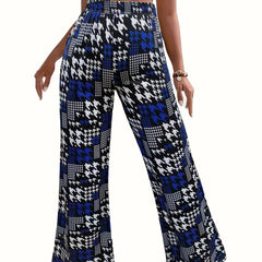 Plus Houndstooth Print High Rise Wide Leg Trousers