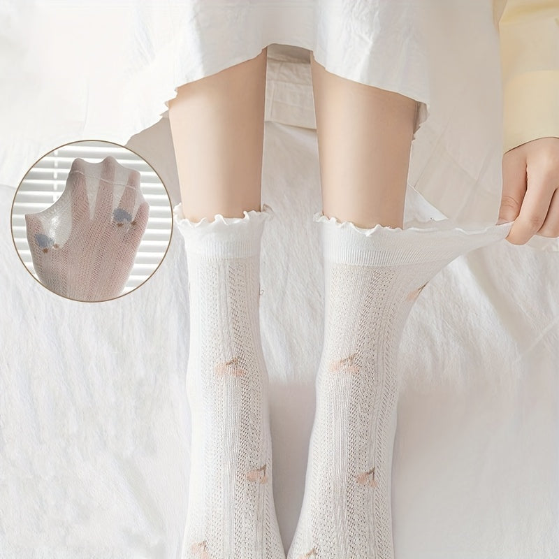 Floral Fruit Print Ruffle Socks Women's Stockings