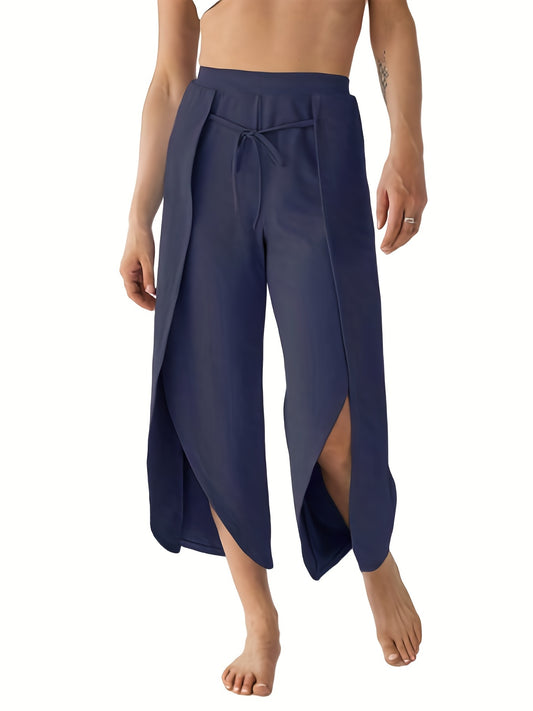 Women's High Waist Side Split Yoga Pants with Tie