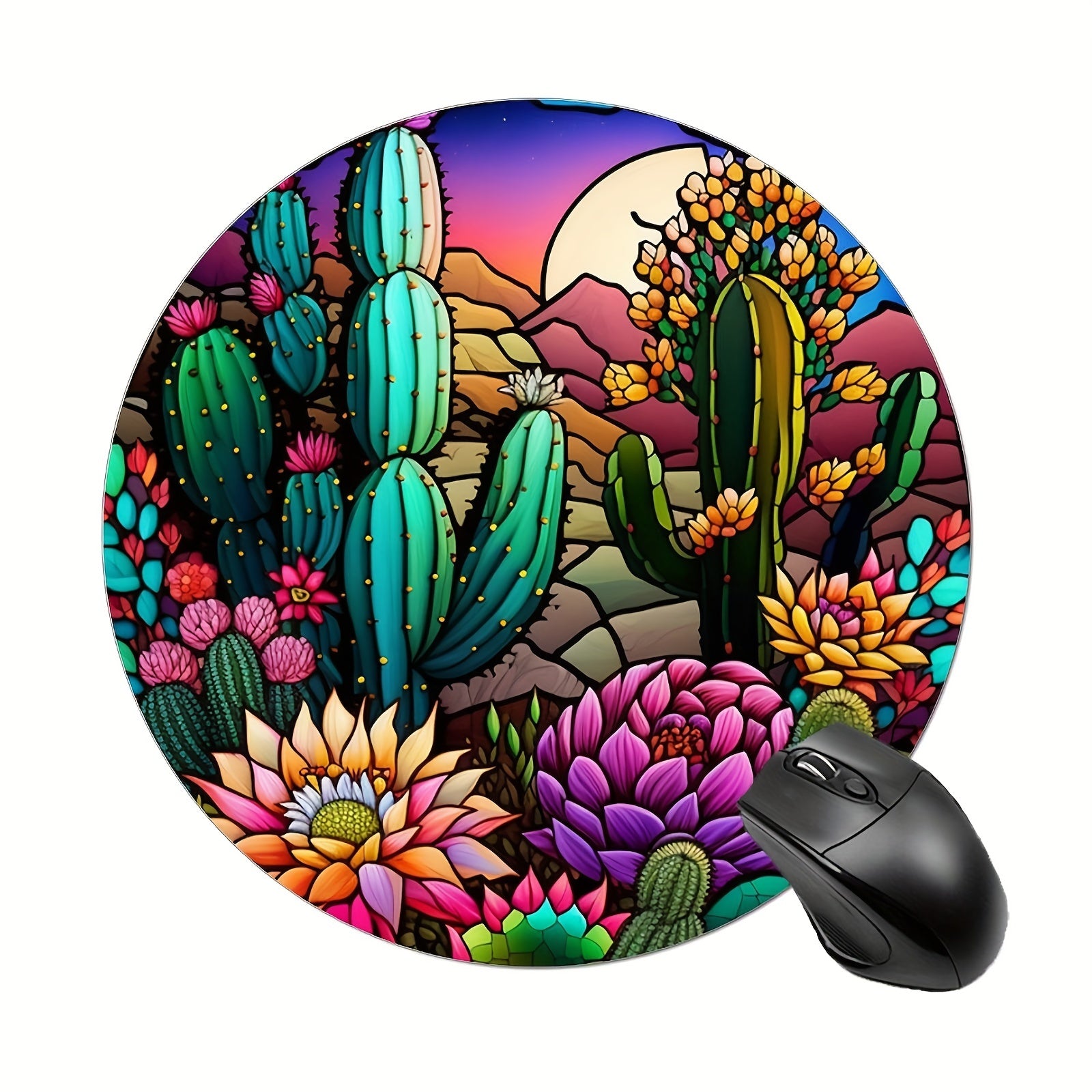 Cactus Stained Glass Round Mouse Mat Mouse Pad