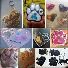 4pcs Dog Paw Heart Silicone Keychain Resin Molds with 10Pcs Keyrings