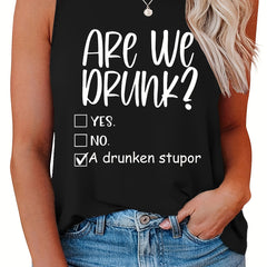  Casual Tank Top Women's Plus Slogan Print Round Neck Tank Top