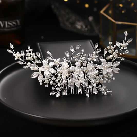 Leaf Flower Bride Wedding Hair Comb Faux Pearl Bridal Hair Piece Crystal
