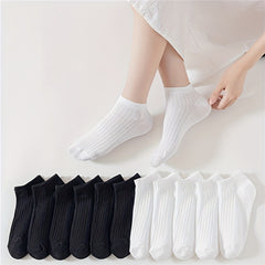 12 Pairs Solid Ribbed Socks All Match Women's Stockings