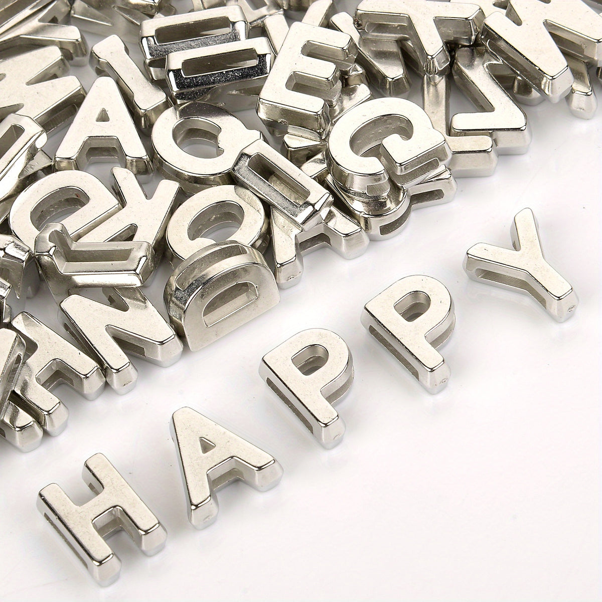 100pcs 9x12mm Silvery Metal Hollow Letter Beads DIY Bracelet Necklace Access