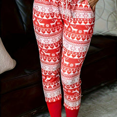  Christmas Pants Elastic Drawstring High Rise Skinny Trousers