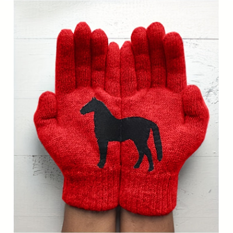 Plush Thickened Horse Decor Gloves for Women