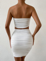 Ruched Two-Piece Set Off Shoulder Top & Bag Hip Skirt