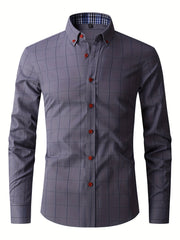 Men's Plaid Button Up Shirt for Business Occasions