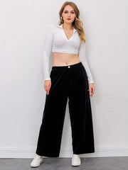  Velvet Wide Leg Trousers High Rise Slight Stretch