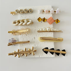 10pcs Women Hair Clip Faux Pearl Resin Decor Clip Duck Billed Clip