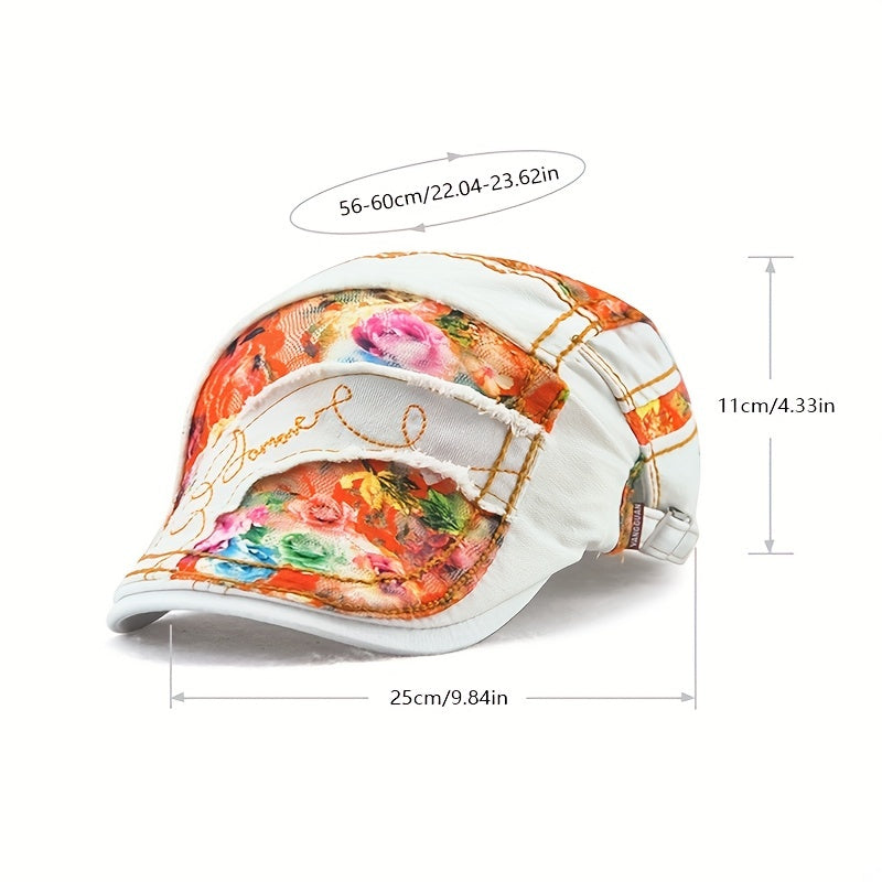 Vintage Lace Beret Floral Patch Embroidery Flat Hat Adjustable