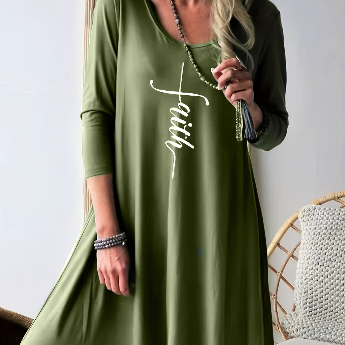 Women's Plus Letter Print Long Sleeve Casual Dress