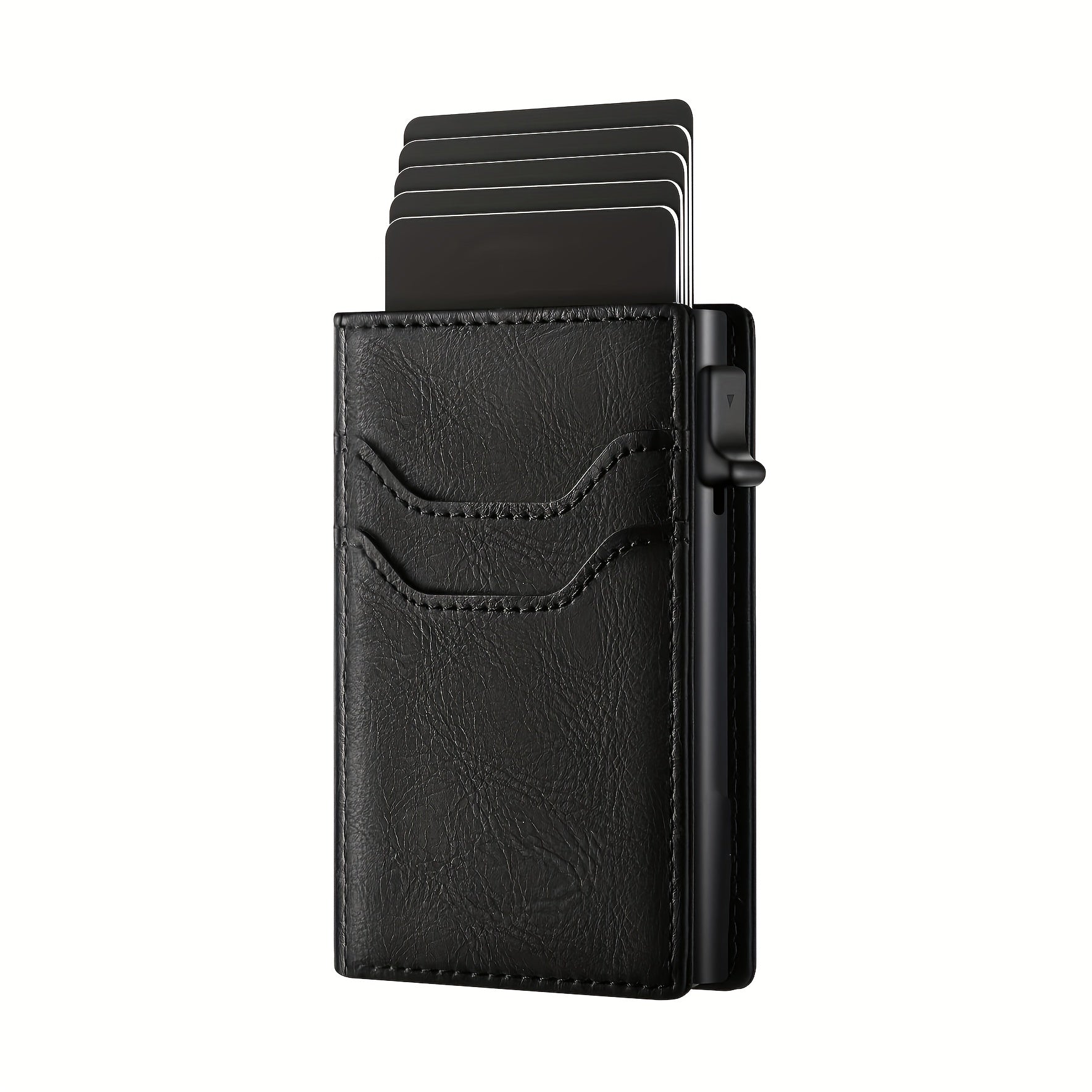 RFID Anti theft Card Holder Aluminum Alloy Automatically Pops Up Leather