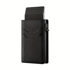 RFID Anti theft Card Holder Aluminum Alloy Automatically Pops Up Leather