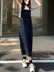 Denim Overall Dress with Patch Pockets