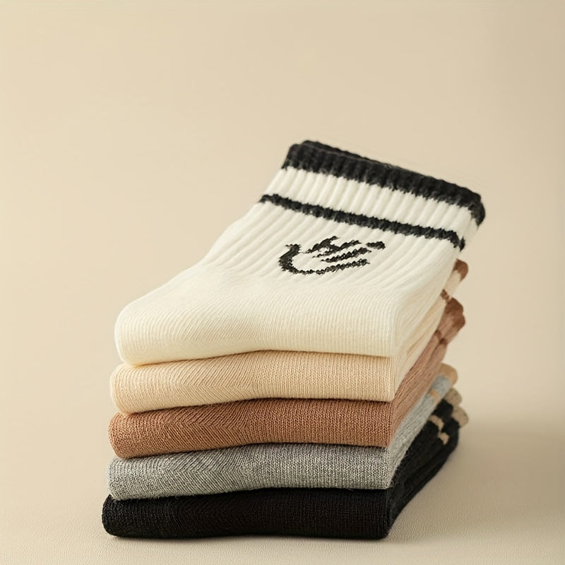 5 Pairs Letter Print Socks for Women - Comfy & Breathable Mid Tube Stockings