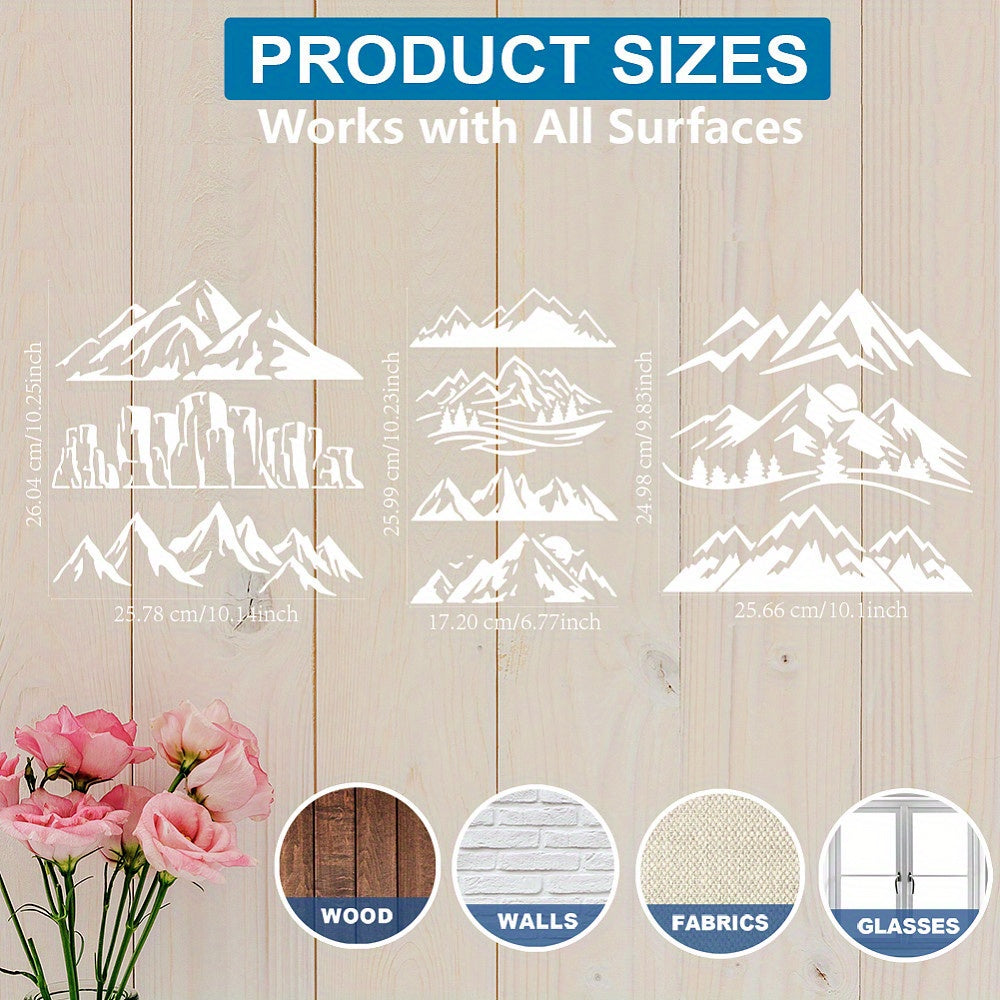 10 Mountain Stencils with Brush - Wood Wall Canvas Craft