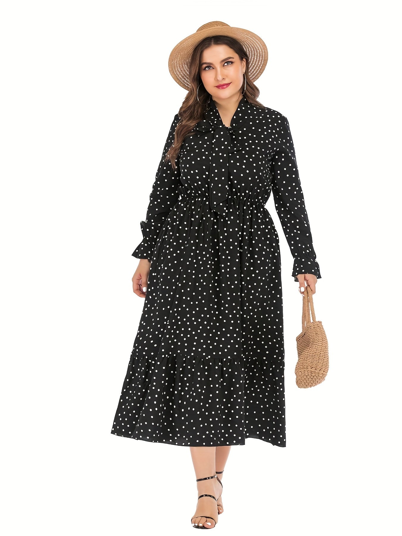  Polka Dot Bow Knot Front Smock Dress