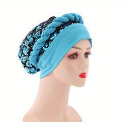 Sequin Turban Cap Head Wrap Solid Ramadan Head Scarf