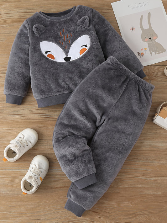 Toddler Girl's 2pcs Fox Print Fleece Pajamas Set