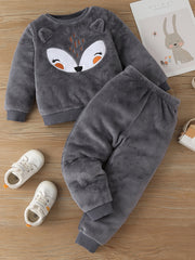 Toddler Girl's 2pcs Fox Print Fleece Pajamas Set
