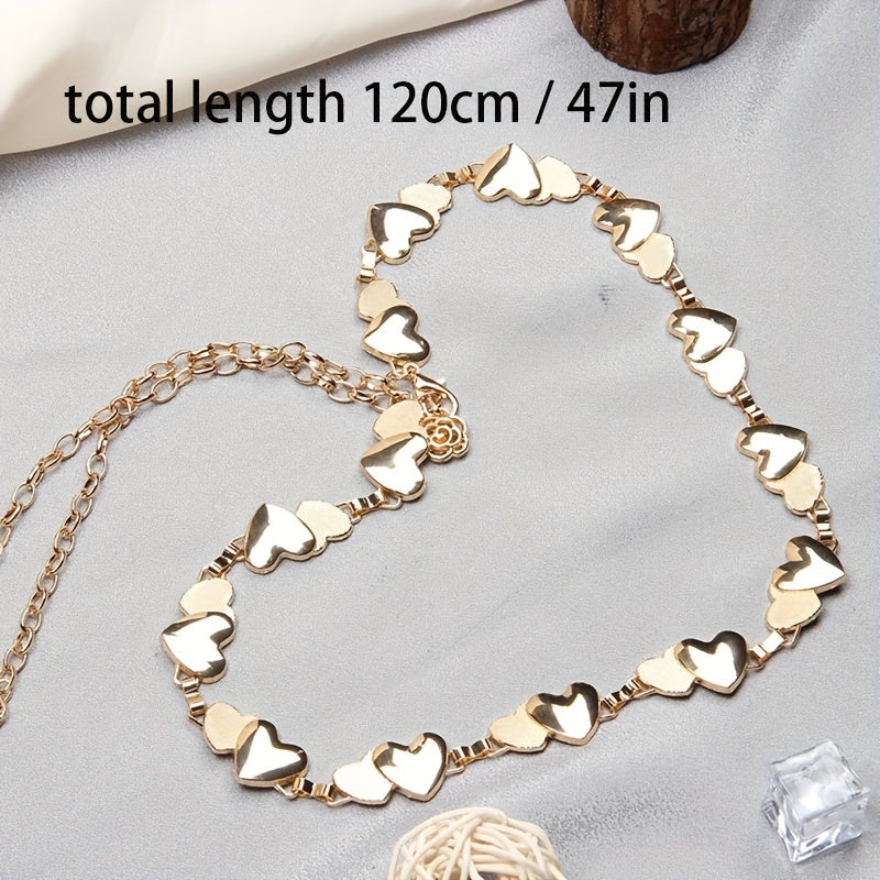 Golden Double Heart Waist Chain Metal Decorative Dress Girdle Belly Chain Belt