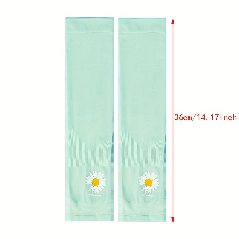 Daisy Print UV Protection Fingerless Gloves for Summer Sunscreen