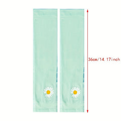 Daisy Print UV Protection Fingerless Gloves for Summer Sunscreen
