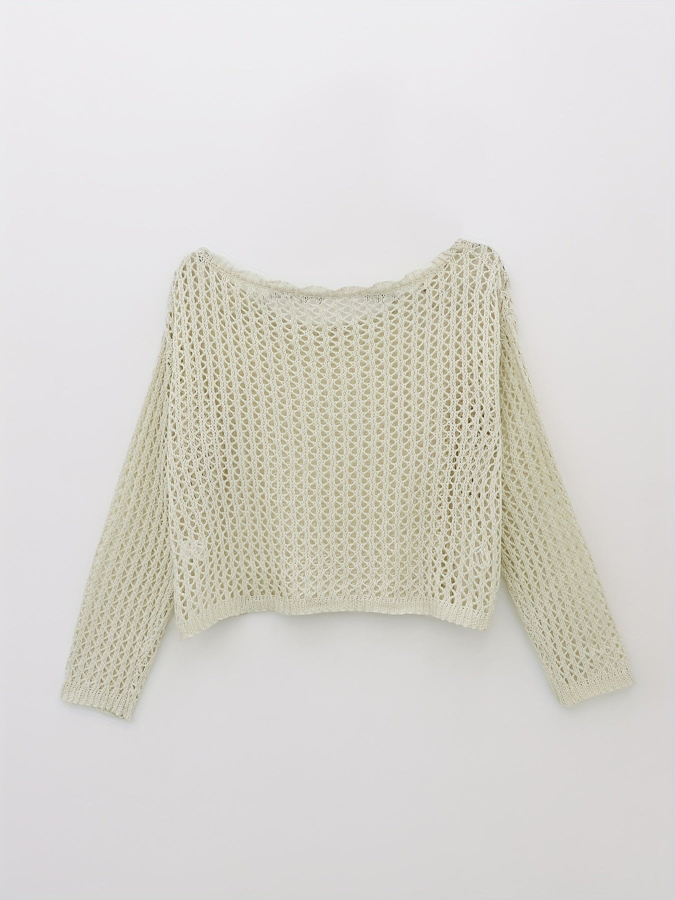 Crochet Beach Wear Knit Sweater Solid Crew Neck Long Sleeve Summer Sweater