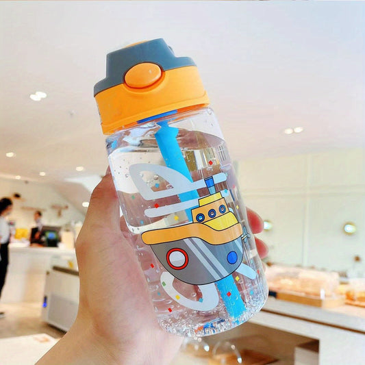 480ml Sports Water Bottle w/ Straw Hot Air Balloon Design Portable Travel Bottle