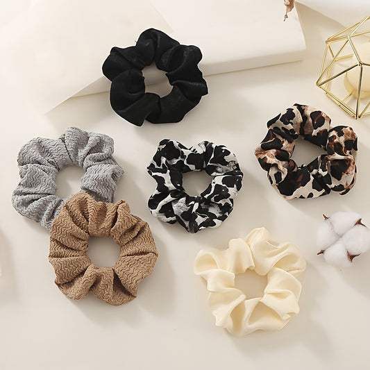 6pcs Leopard Print Boho Large Scrunchies Colorful Women Vintage Hair Acces
