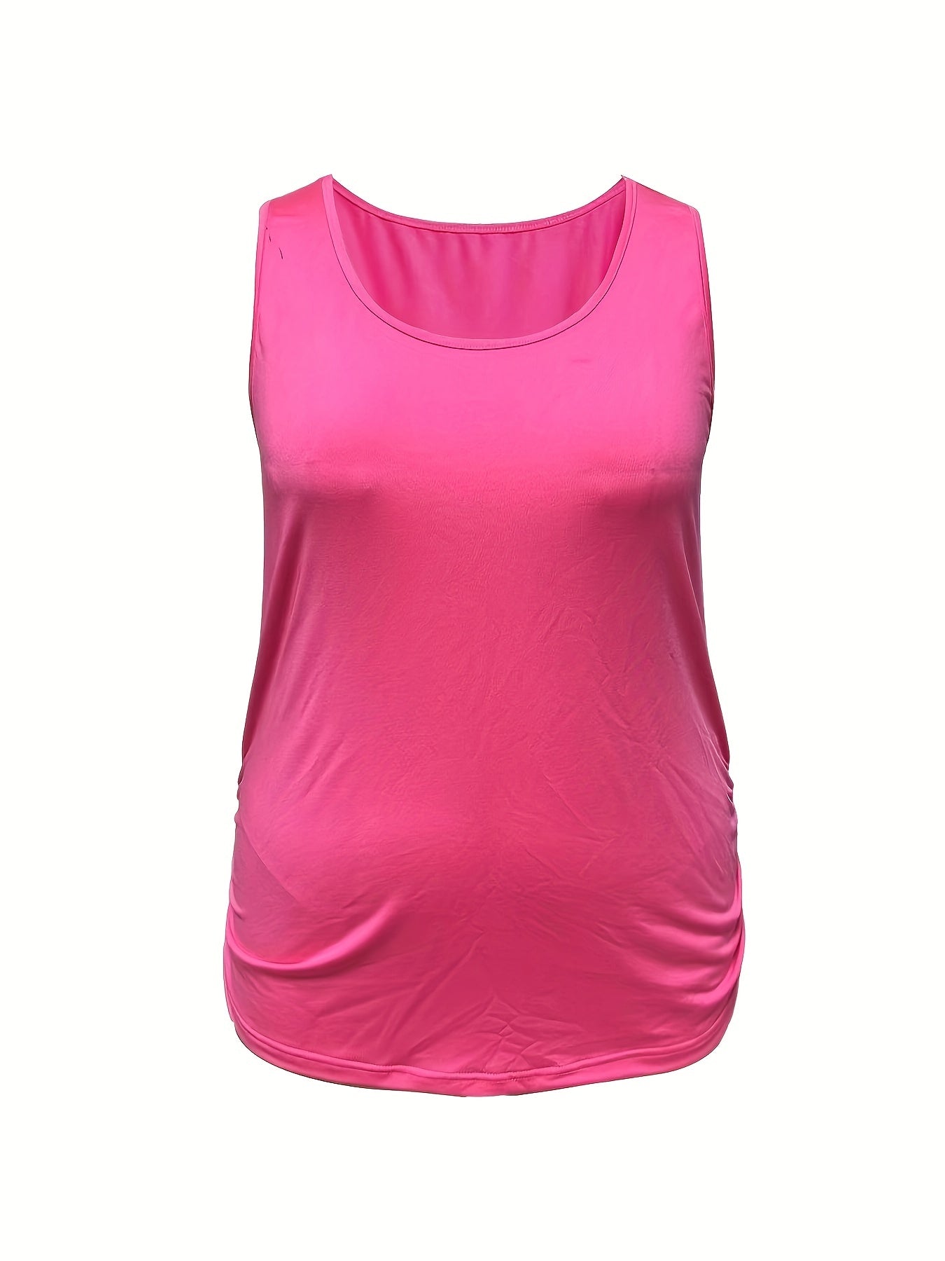  Solid Round Neck Ruched Tank Top