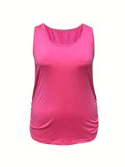  Solid Round Neck Ruched Tank Top
