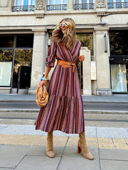  Geometric Print Long Sleeved Maxi Dress