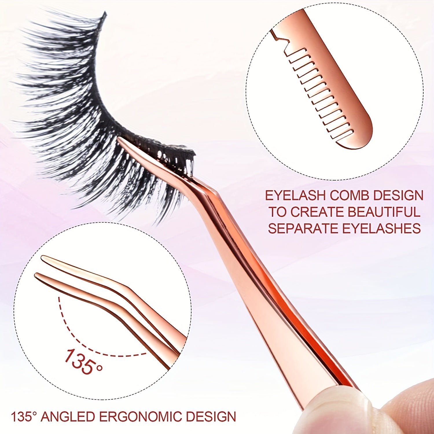 Eyelash Applicator Tool 2 in 1 Curved Lash Tweezers with Comb