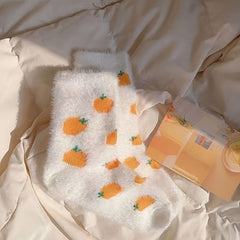 Cartoon Fruit Print Socks Warm Women's Stockings