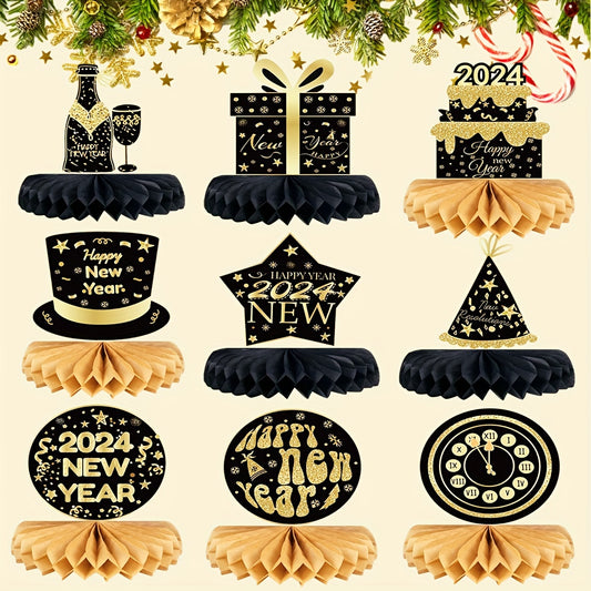 Golden Years Honeycomb Centerpiece Table Decoration - 9pcs