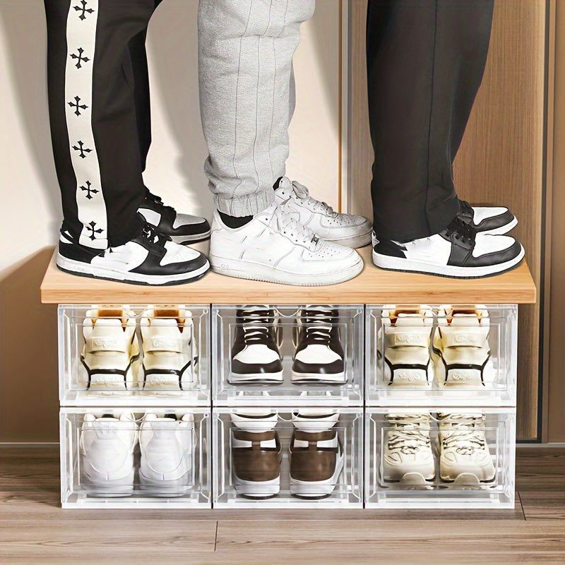 Transparent Plastic Shoe Storage Box with Door - Dustproof and Portable