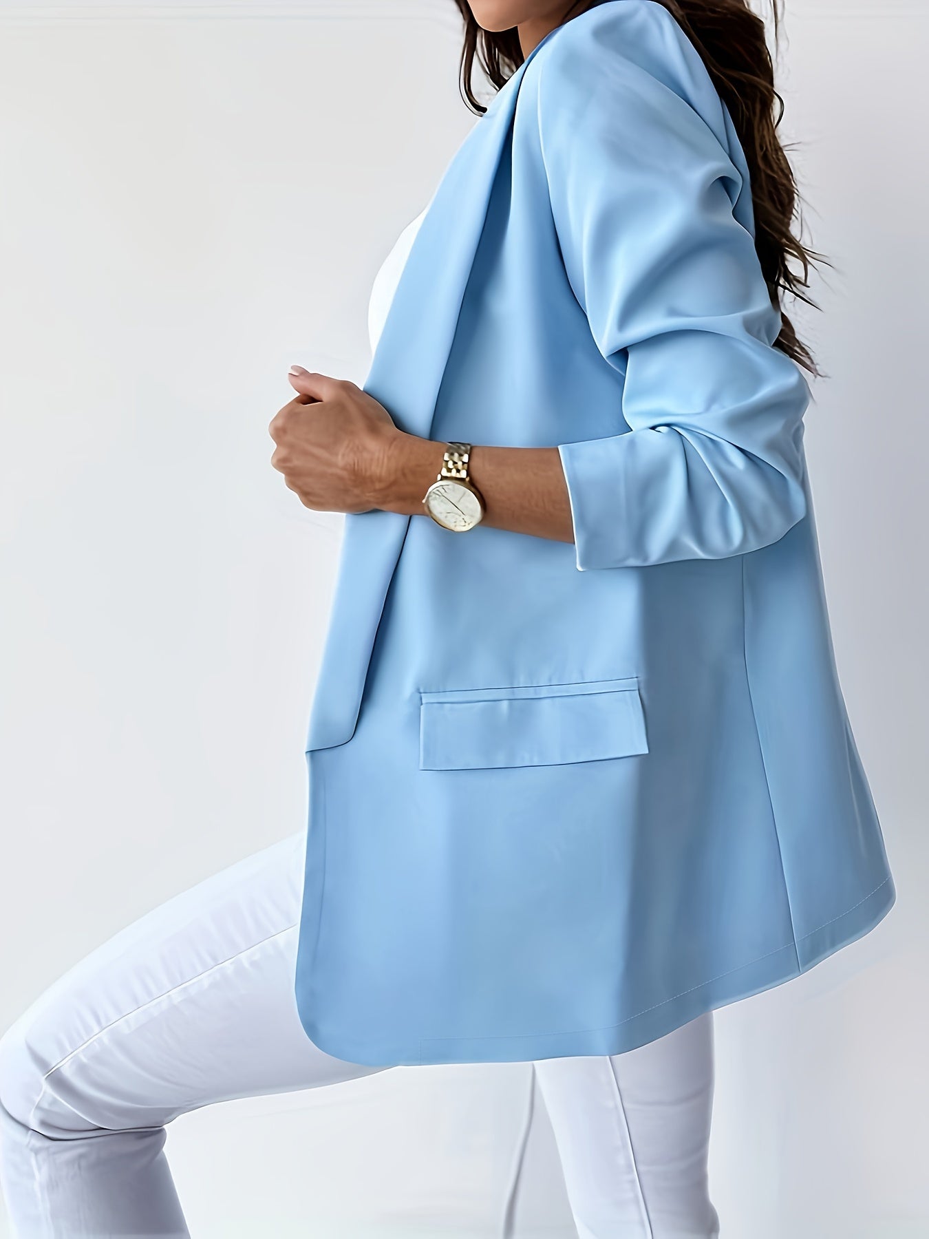 Women's Plus Solid Long Sleeve Open Front Blazer
