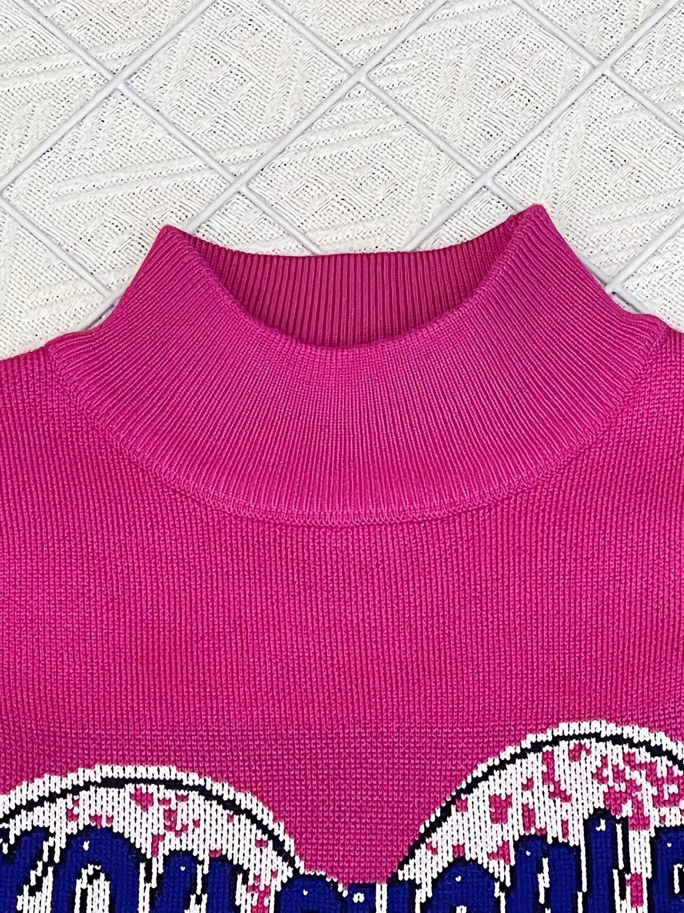 Girls Knitted Heart Jacquard Sweater Dress for Autumn and Winter