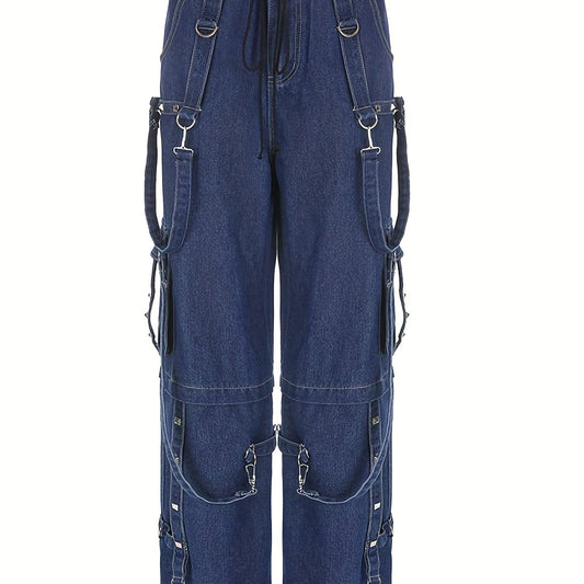 Eyelet Chain Strap Baggy Jeans Punk Y2K Style