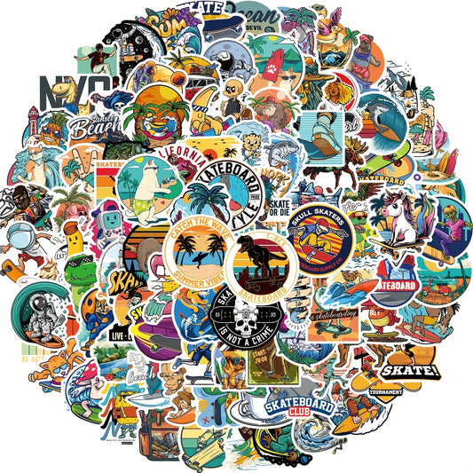 100pcs Beach Surfing Waterproof Vinyl Stickers for Water Bottles