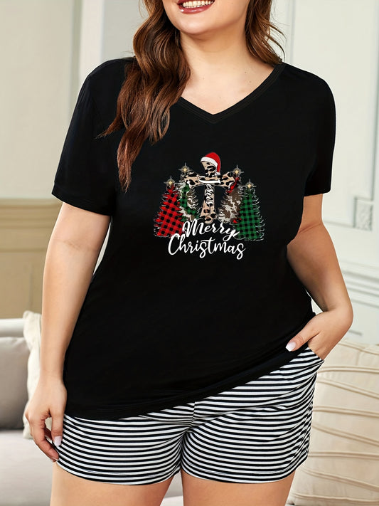  Christmas Lounge Top, Cross & Plaid Tree Print