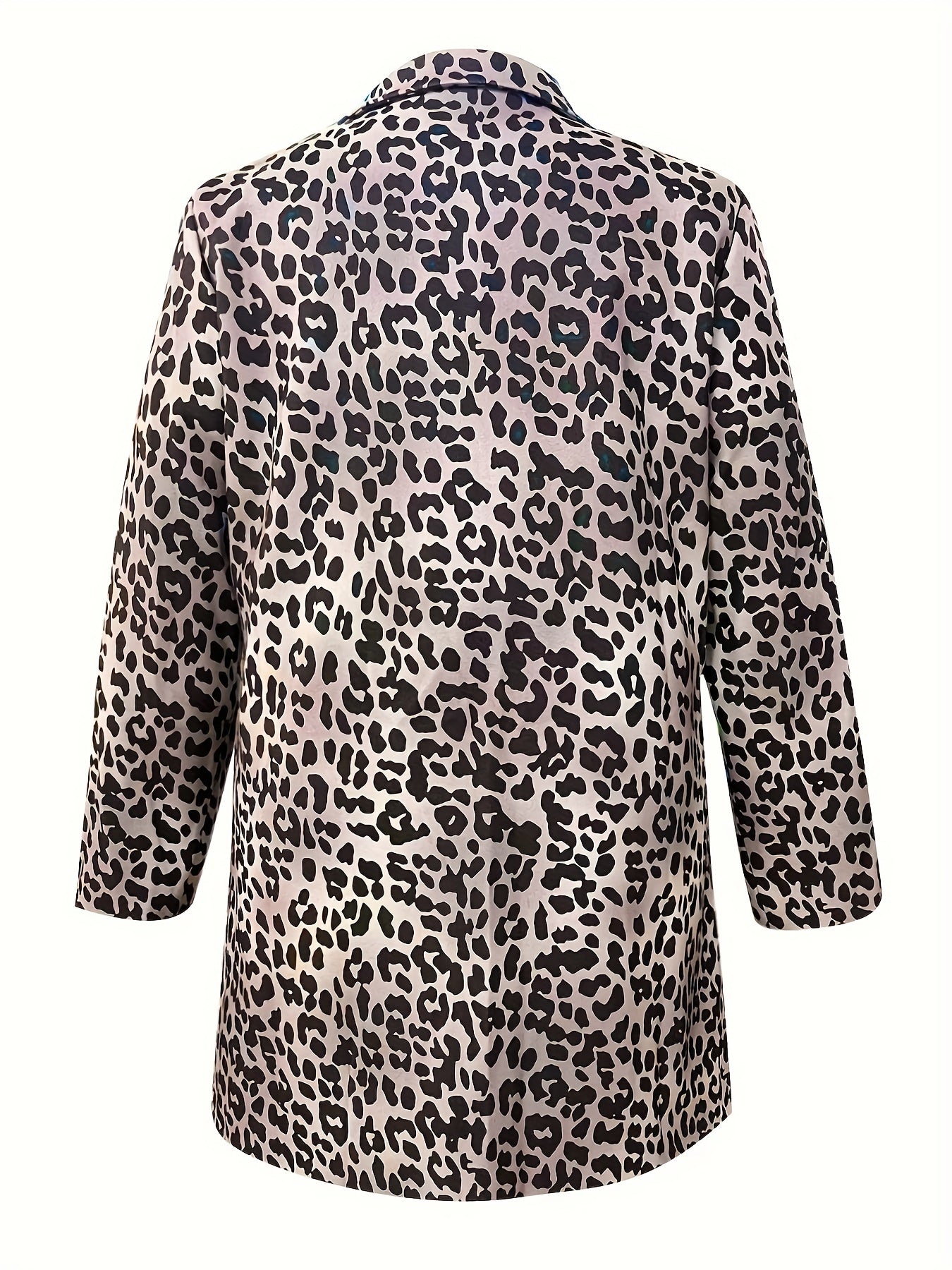 Leopard Print Long Sleeve Lapel Collar Blazer