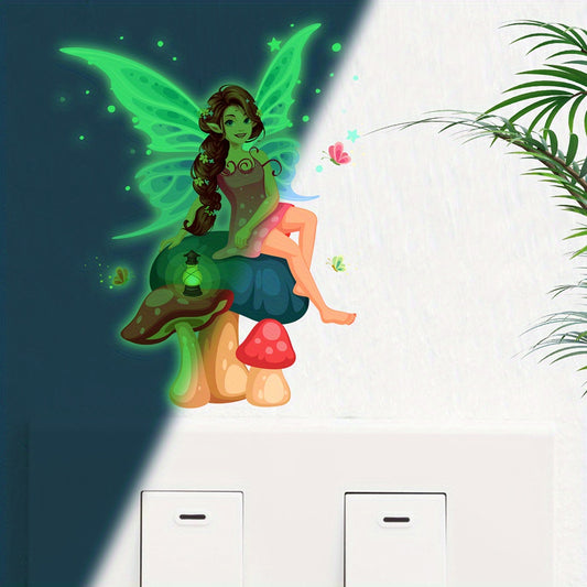 1pc Green Luminous Mushroom Fairy Tale Switch Sticker